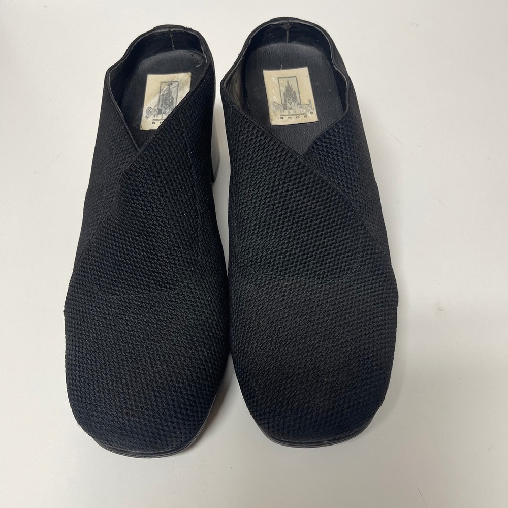 San Miguel Shoe Womens 9 Black Fabric Block Heel Mule Made in Mexico Slip-on